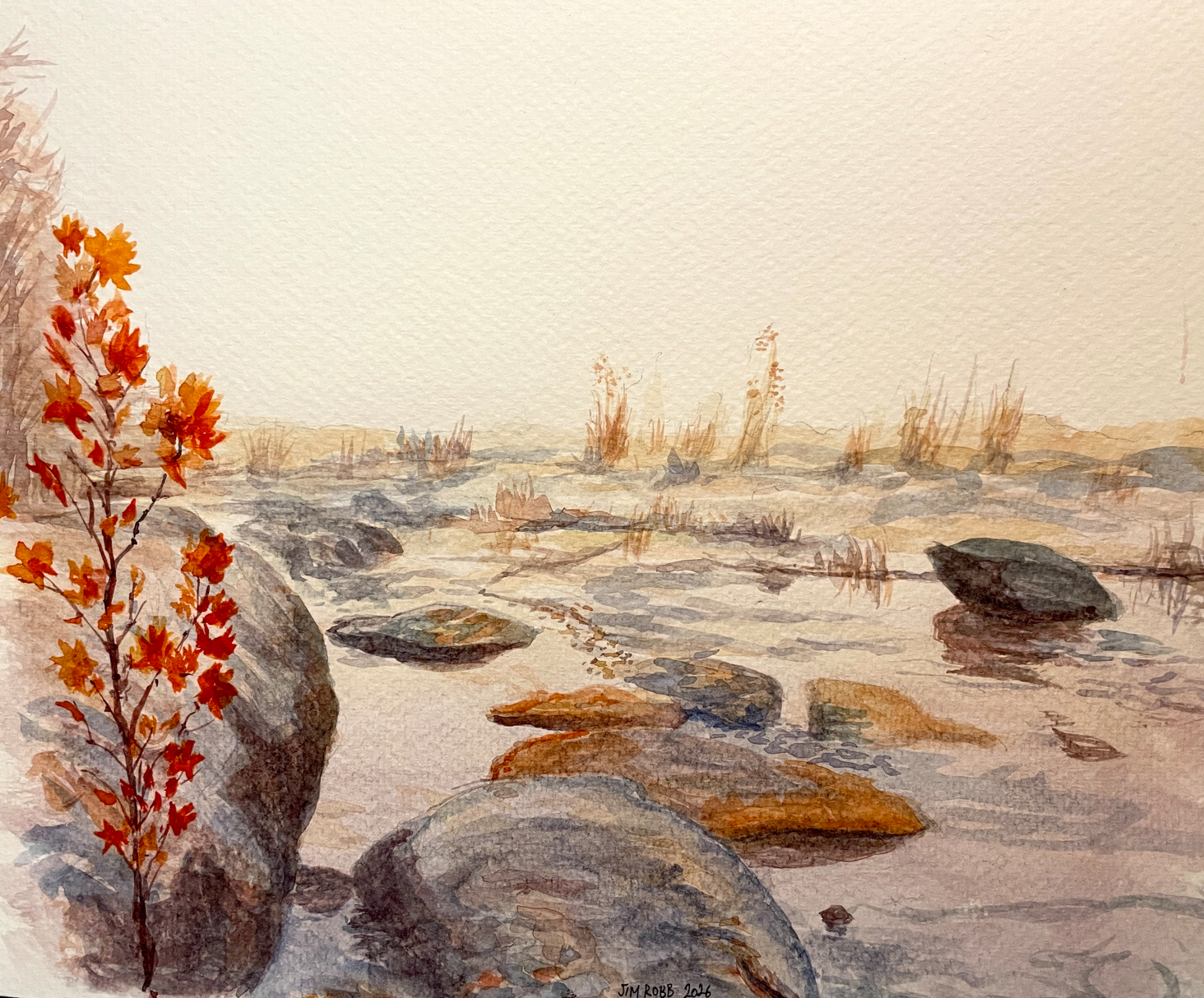 river scene in watercolor