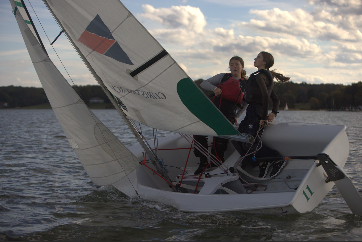 Heeling sailboatr in strong winds